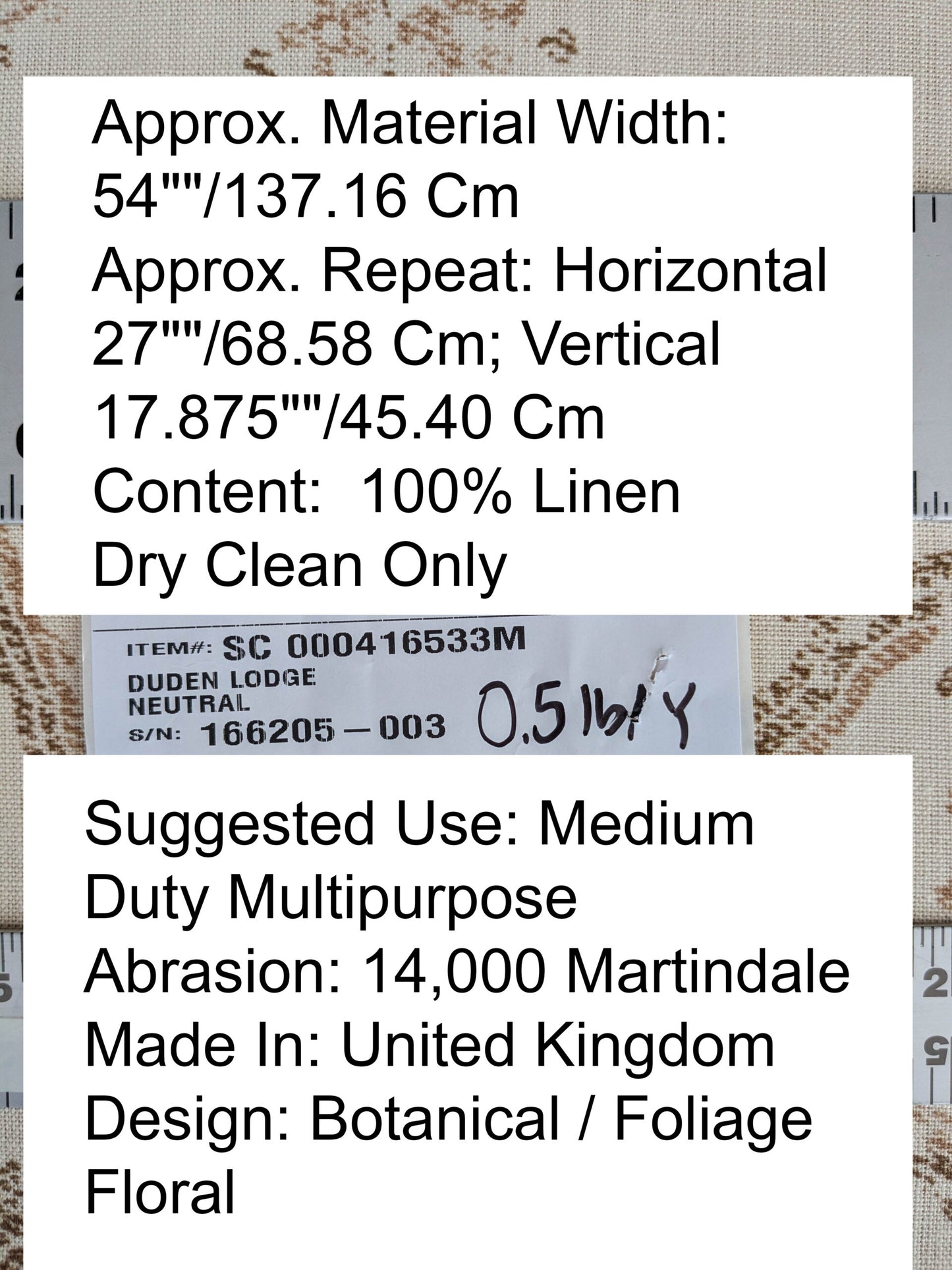 By yard Scalamandre Duden Lodge Neutral Brown Beige Botanical Floral Linen MSRP USD 198/y