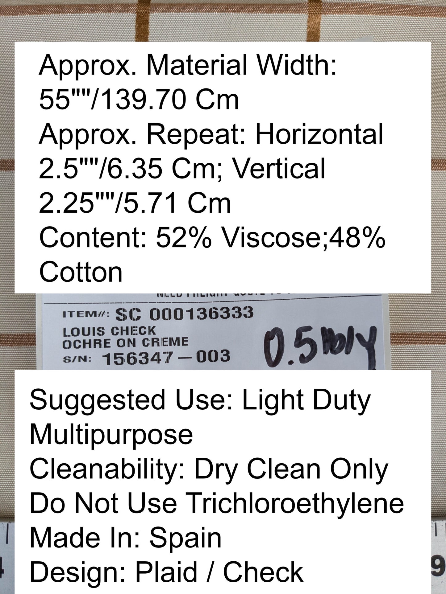 Scalamandre Louis Check Ochre on Creme Brown Beige Cotton Viscose Cotton Windowpane Plaid Check MSRP USD 176/y