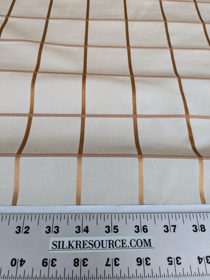 Scalamandre Louis Check Ochre on Creme Brown Beige Cotton Viscose Cotton Windowpane Plaid Check MSRP USD 176/y