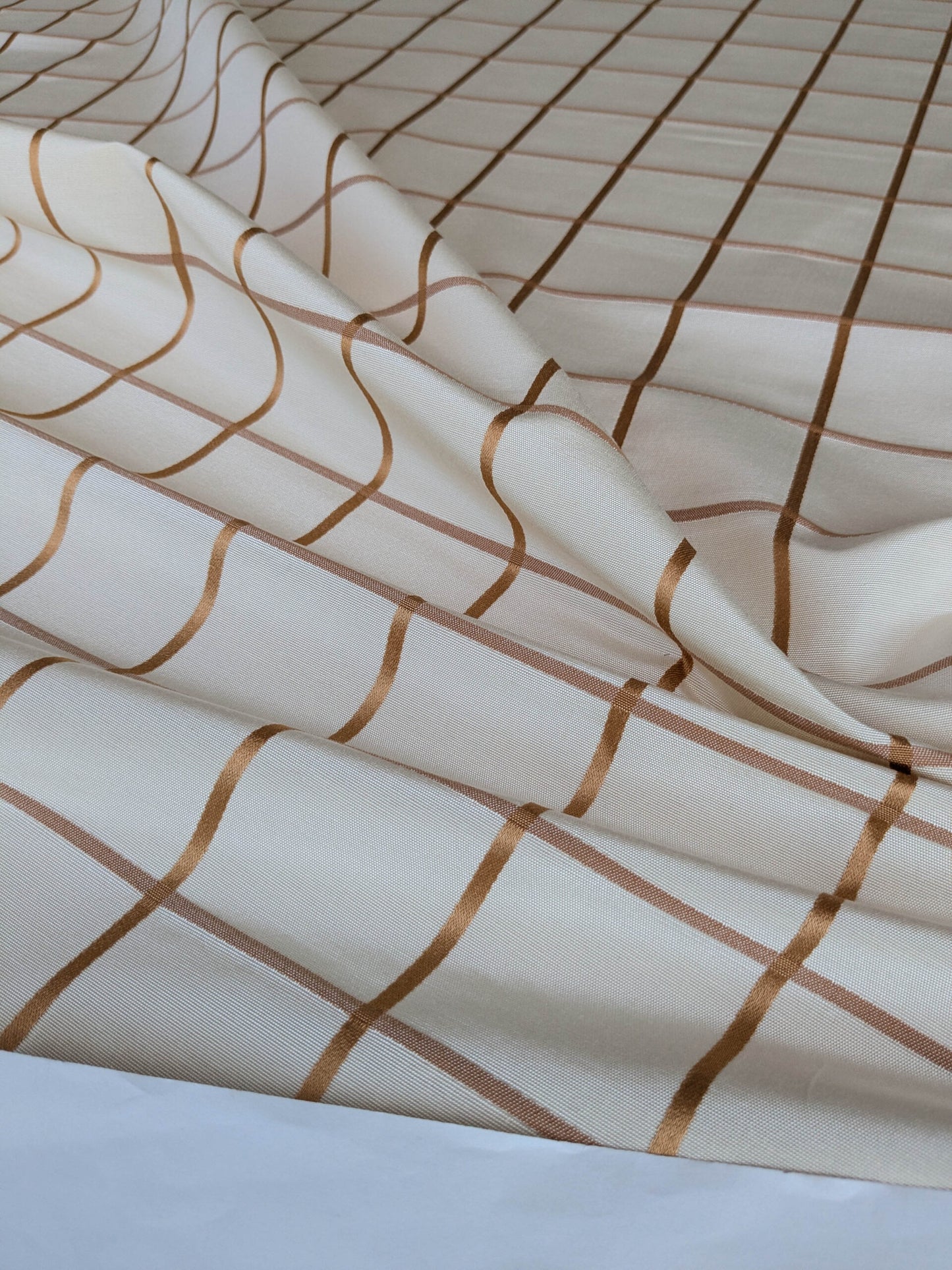 Scalamandre Louis Check Ochre on Creme Brown Beige Cotton Viscose Cotton Windowpane Plaid Check MSRP USD 176/y