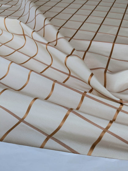 Scalamandre Louis Check Ochre on Creme Brown Beige Cotton Viscose Cotton Windowpane Plaid Check MSRP USD 176/y