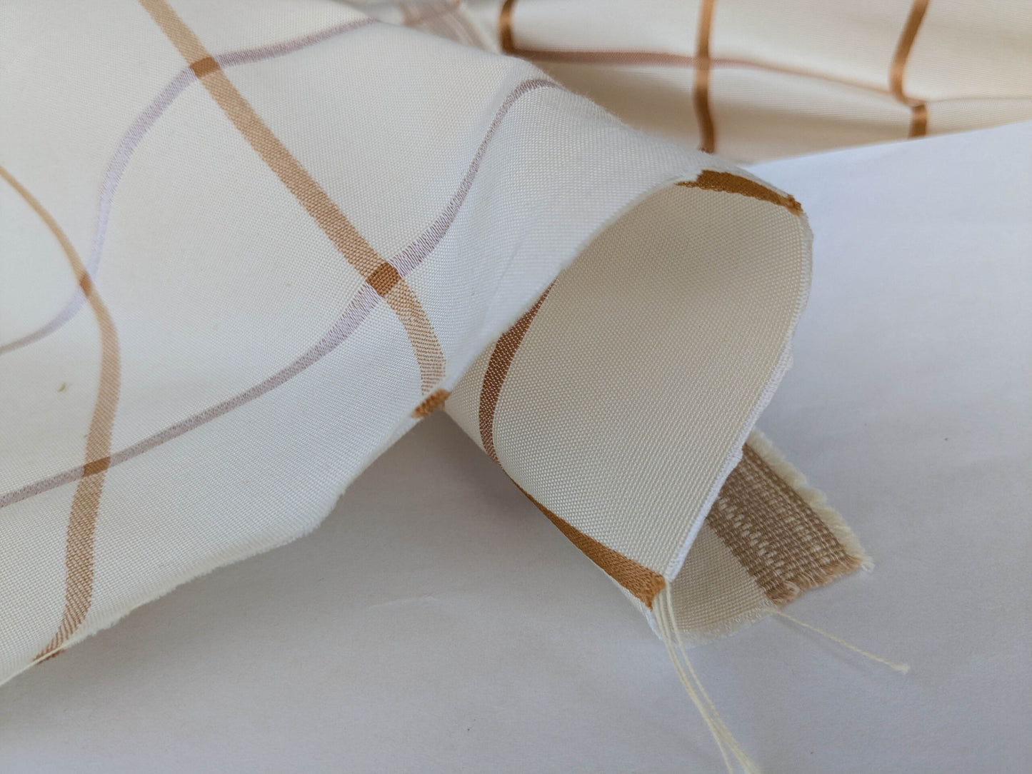 Scalamandre Louis Check Ochre on Creme Brown Beige Cotton Viscose Cotton Windowpane Plaid Check MSRP USD 176/y