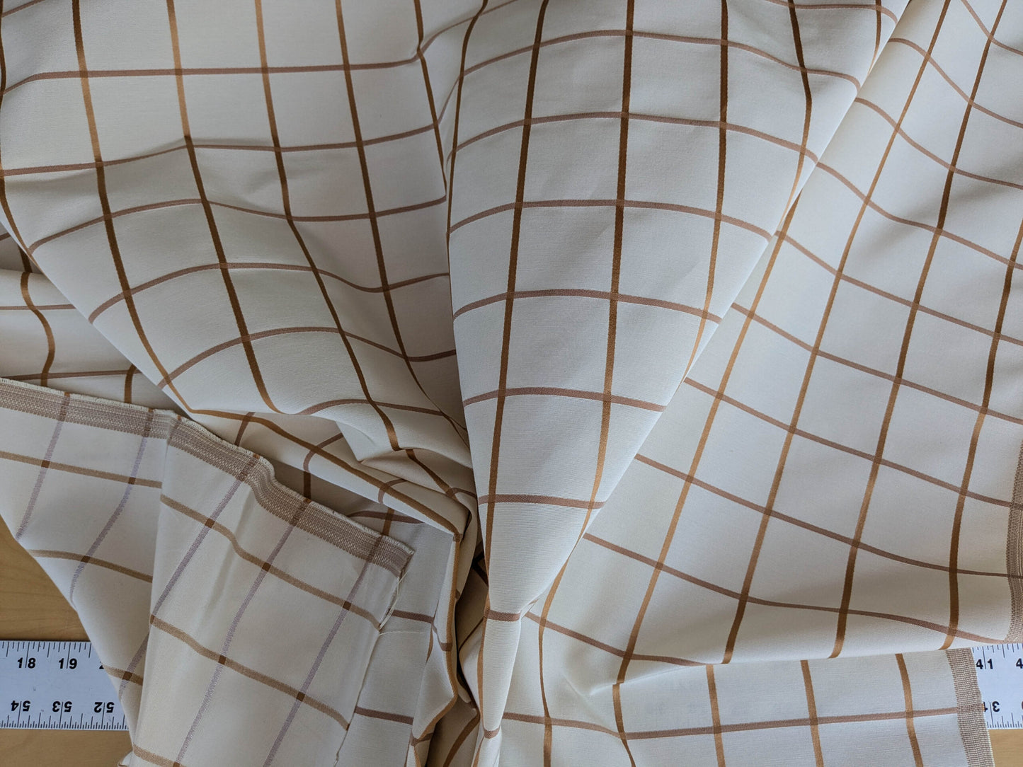 Scalamandre Louis Check Ochre on Creme Brown Beige Cotton Viscose Cotton Windowpane Plaid Check MSRP USD 176/y