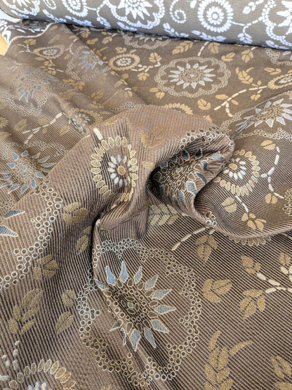 By Yard Scalamandre Kasumi Chocolate Brown Silk Lampas Kimono Daisy Flower Art Deco MSRP USD 276/Y