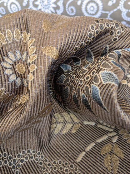By Yard Scalamandre Kasumi Chocolate Brown Silk Lampas Kimono Daisy Flower Art Deco MSRP USD 276/Y