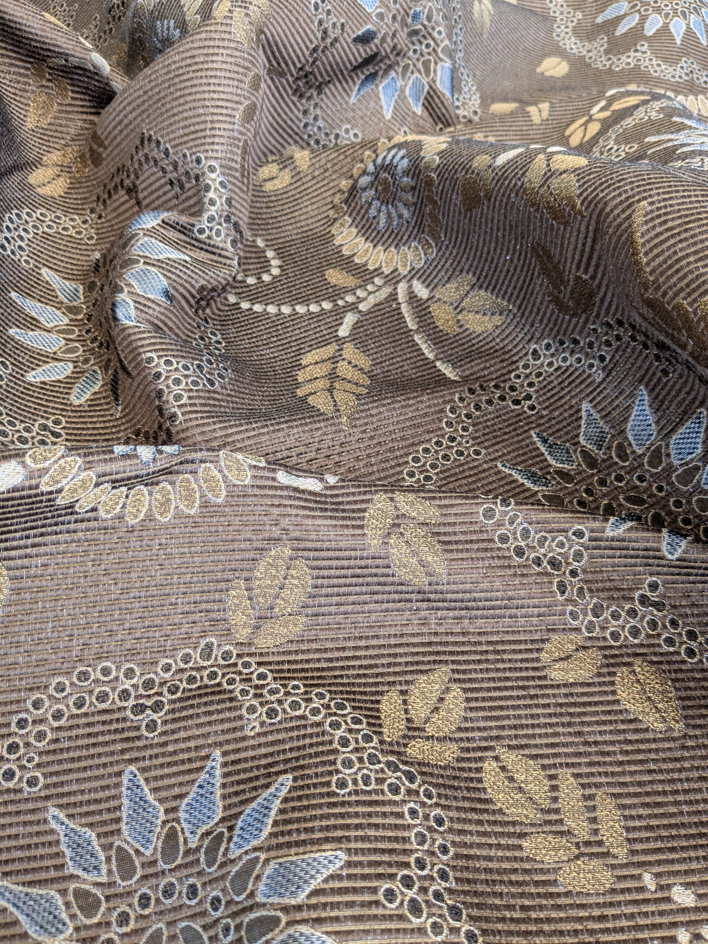 By Yard Scalamandre Kasumi Chocolate Brown Silk Lampas Kimono Daisy Flower Art Deco MSRP USD 276/Y