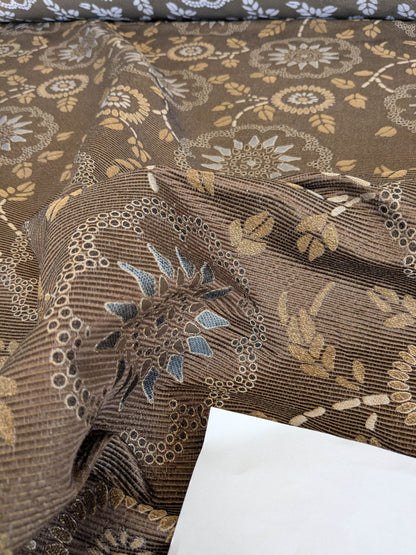 By Yard Scalamandre Kasumi Chocolate Brown Silk Lampas Kimono Daisy Flower Art Deco MSRP USD 276/Y