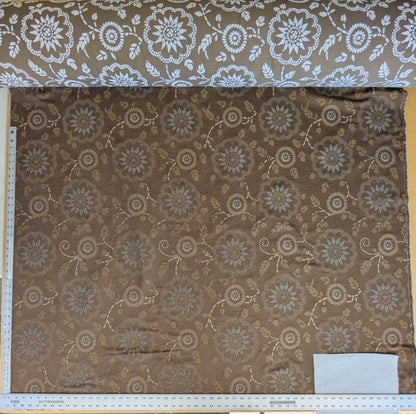 By Yard Scalamandre Kasumi Chocolate Brown Silk Lampas Kimono Daisy Flower Art Deco MSRP USD 276/Y