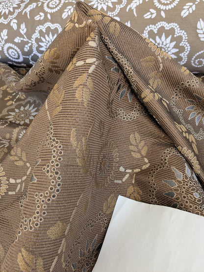 By Yard Scalamandre Kasumi Chocolate Brown Silk Lampas Kimono Daisy Flower Art Deco MSRP USD 276/Y