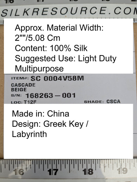 Scalamandre Trim Cascade Beige  gimps braids 100% Silk Greek key Geometric MSRP USD90/y