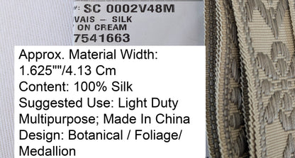 Scalamandre Trim Beauvais Silk Grey on Cream Botanical Foliage Medallion MSRP USD 98/y