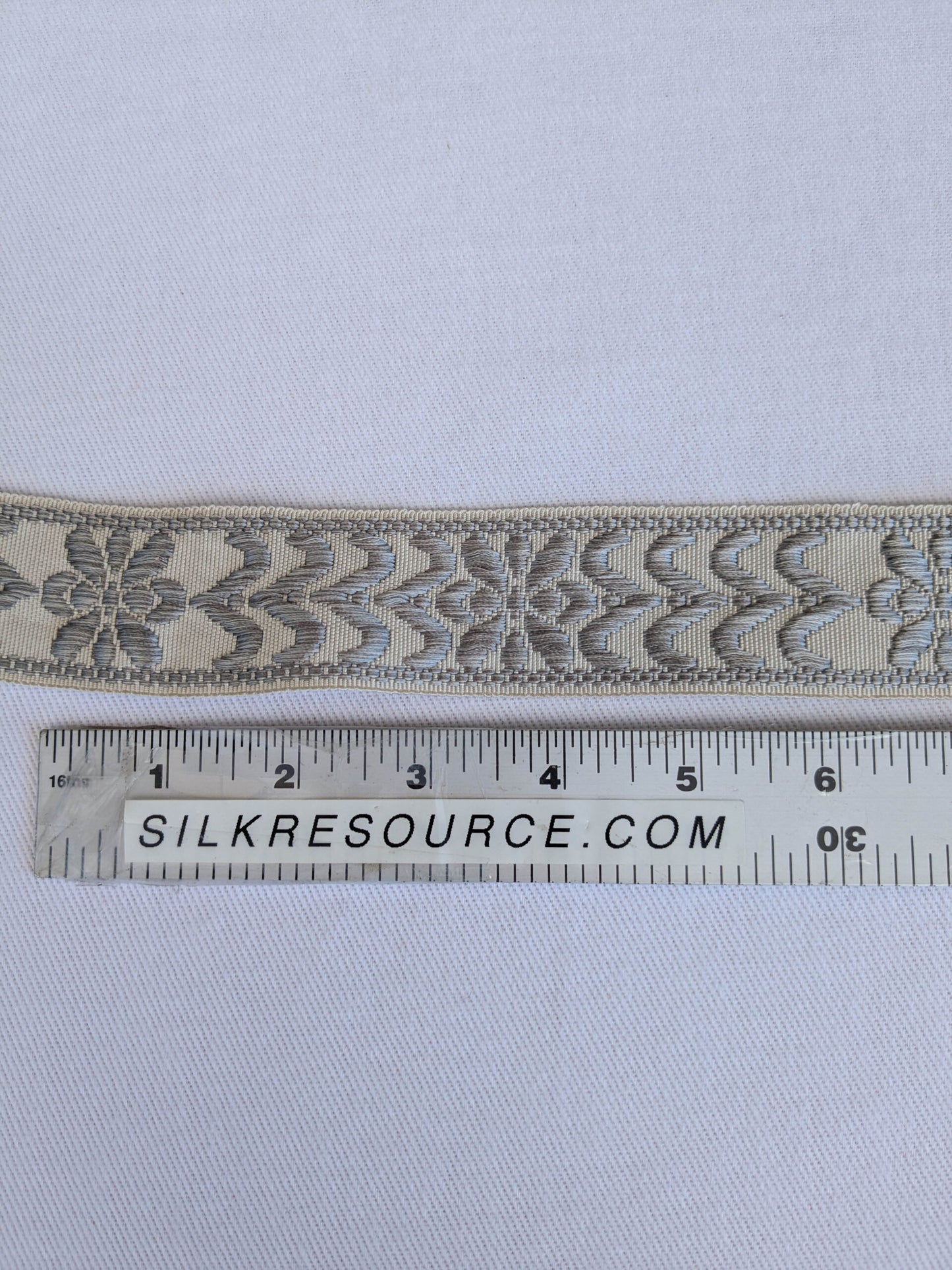 Scalamandre Trim Beauvais Silk Grey on Cream Botanical Foliage Medallion MSRP USD 98/y