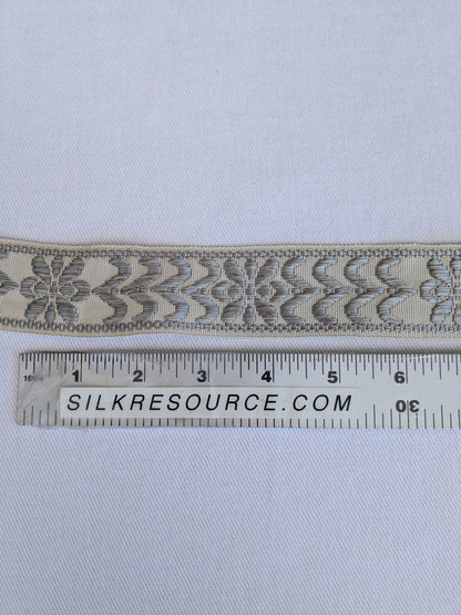 Scalamandre Trim Beauvais Silk Grey on Cream Botanical Foliage Medallion MSRP USD 98/y