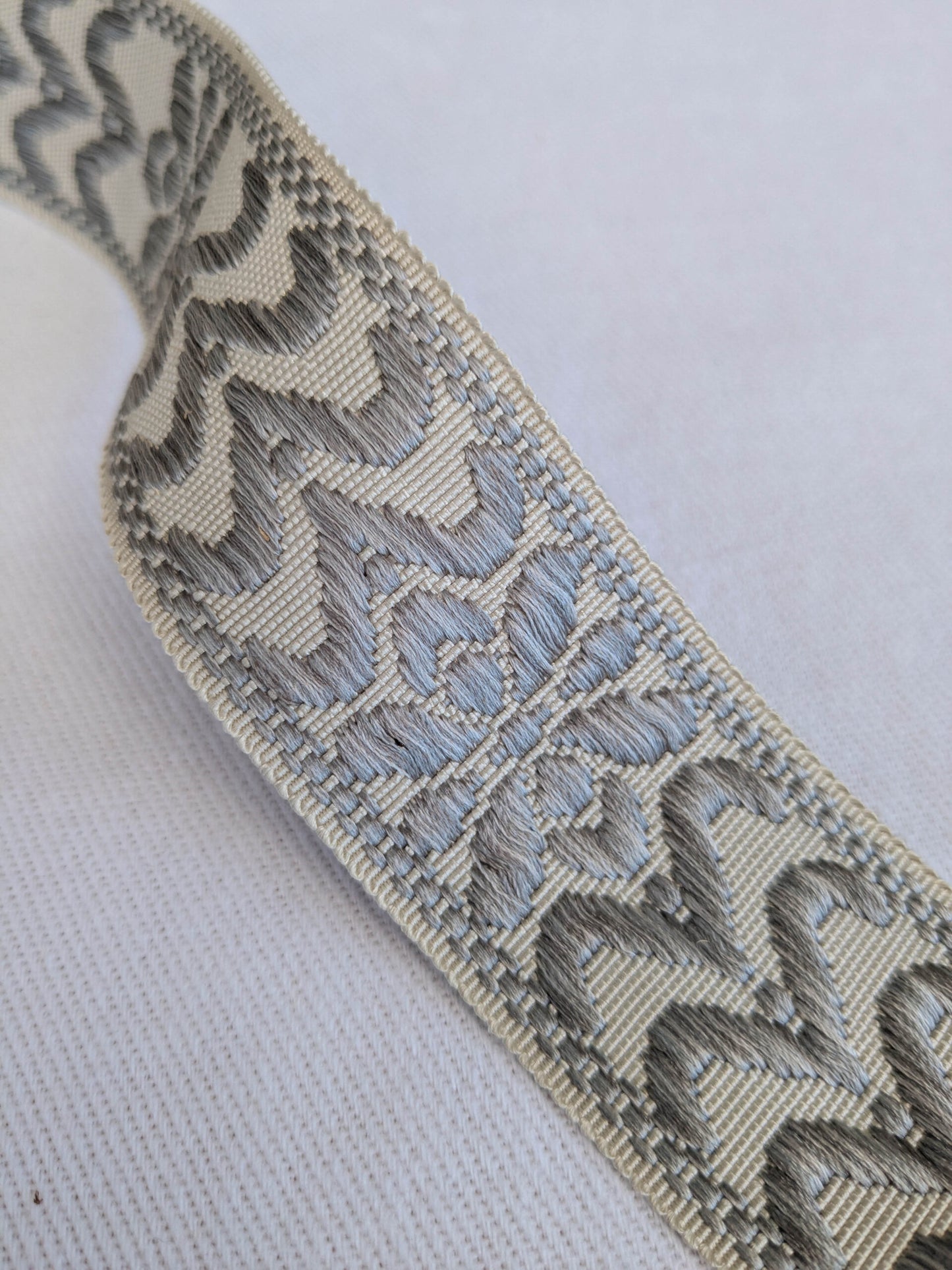 Scalamandre Trim Beauvais Silk Grey on Cream Botanical Foliage Medallion MSRP USD 98/y