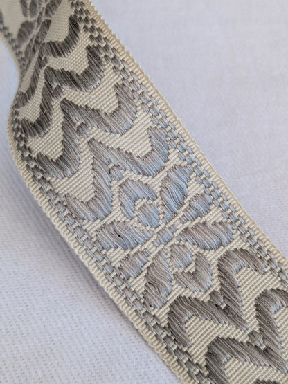 Scalamandre Trim Beauvais Silk Grey on Cream Botanical Foliage Medallion MSRP USD 98/y