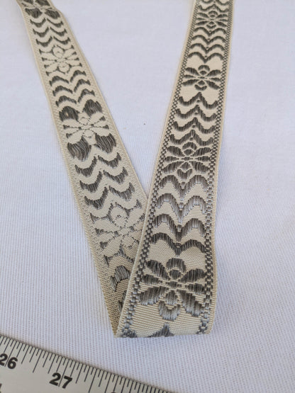 Scalamandre Trim Beauvais Silk Grey on Cream Botanical Foliage Medallion MSRP USD 98/y