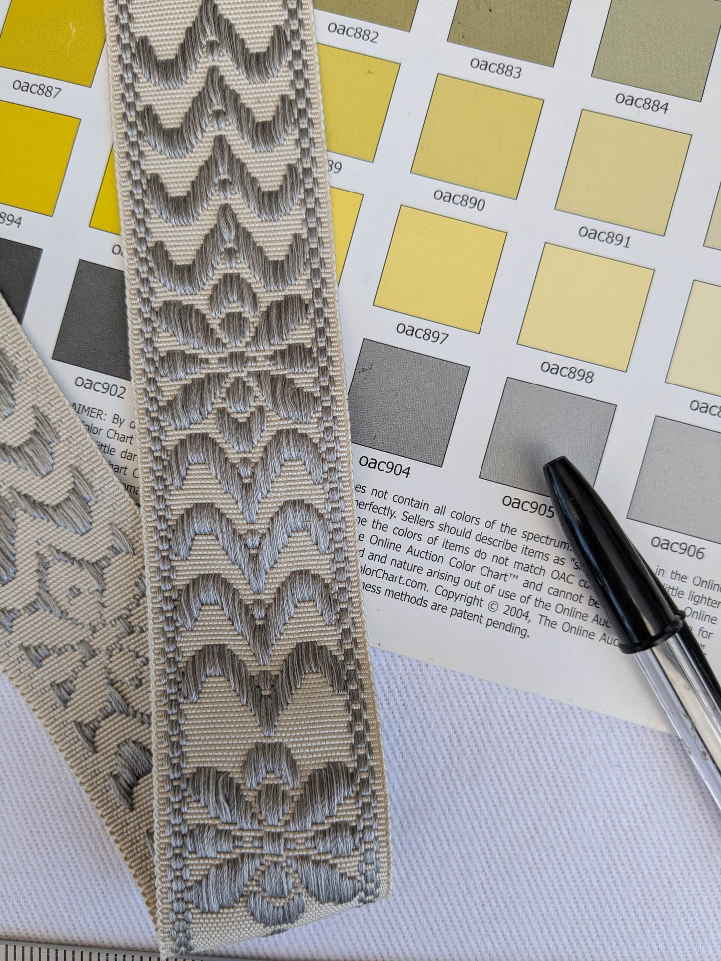 Scalamandre Trim Beauvais Silk Grey on Cream Botanical Foliage Medallion MSRP USD 98/y