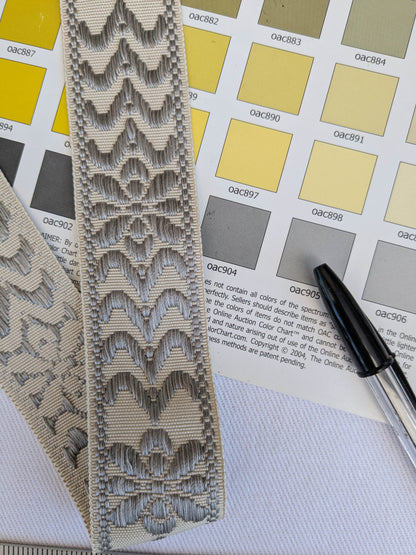 Scalamandre Trim Beauvais Silk Grey on Cream Botanical Foliage Medallion MSRP USD 98/y