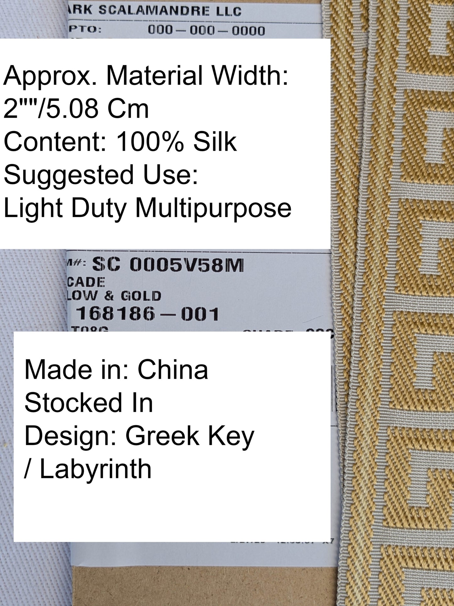 Scalamandre Trim Cascade Yellow &amp; Gold Gimps Braids 100% Silk Greek key Geometric MSRP USD90/y