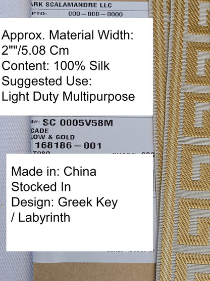 Scalamandre Trim Cascade Yellow &amp; Gold Gimps Braids 100% Silk Greek key Geometric MSRP USD90/y