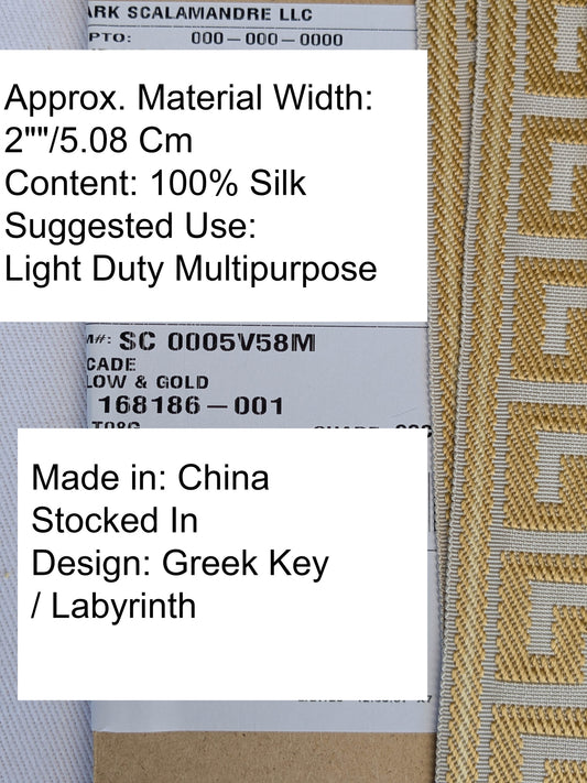 Scalamandre Trim Cascade Yellow &amp; Gold Gimps Braids 100% Silk Greek key Geometric MSRP USD90/y