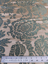 BTY 100% Silk Lampas Papercut Tree Of Life Pomegranate "Aquamist" Aqua Blue Beige