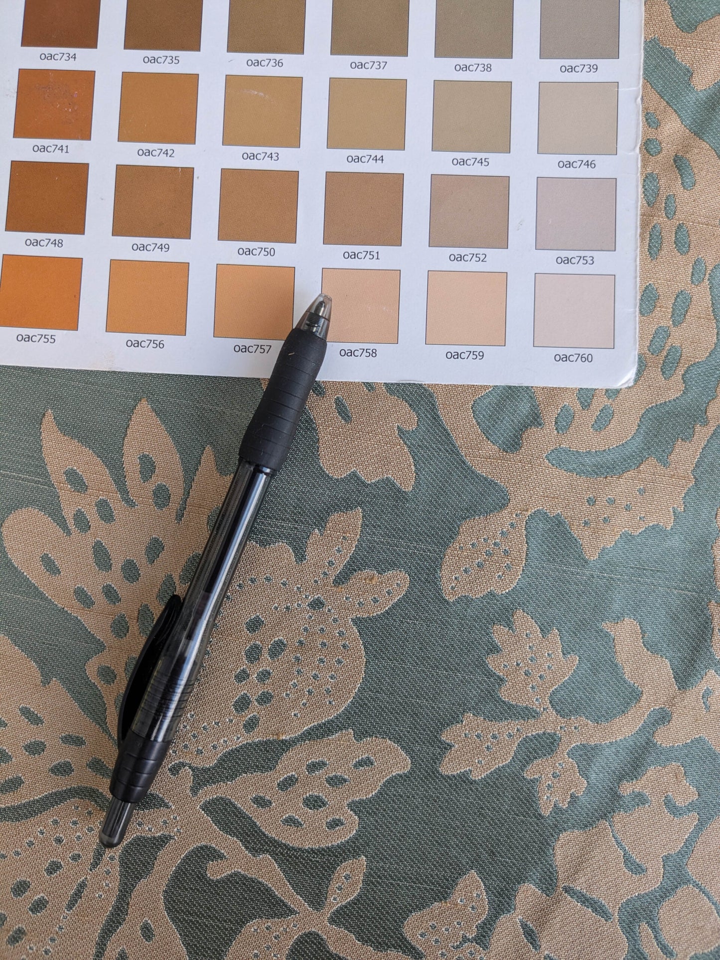 BTY 100% Silk Lampas Papercut Tree Of Life Pom "Aquamist" Aqua Blue Beige