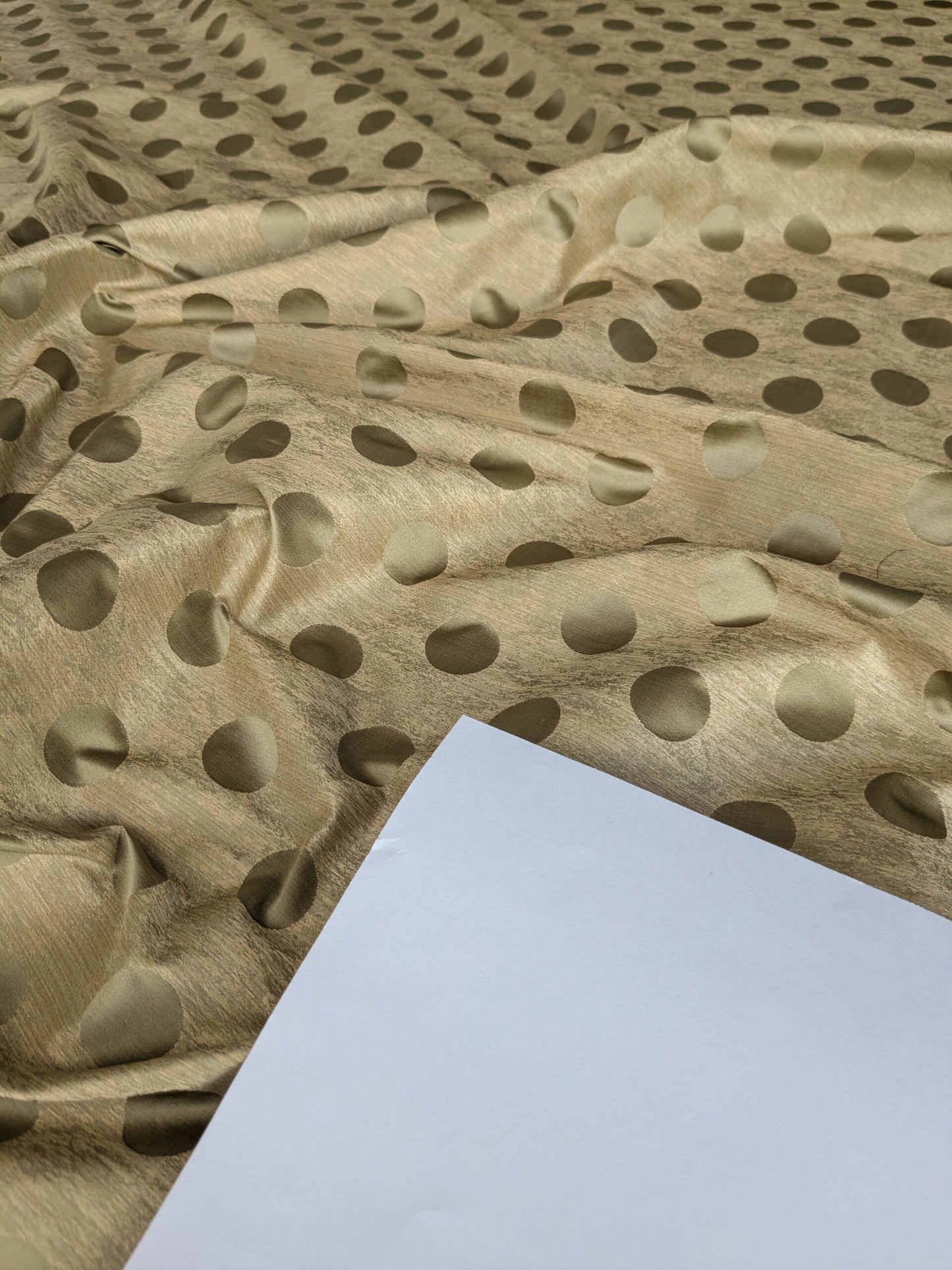 B. Berger Duralee 100% Silk Damask Polka Dot "Aspen" Beige Reversible Strie and Satin Mid-Century MSRP USD 250/Y