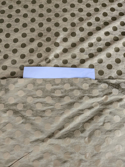 B. Berger Duralee 100% Silk Damask Polka Dot "Aspen" Beige Muted Green Reversible Strie and Satin Mid-Century MSRP USD 250/Y