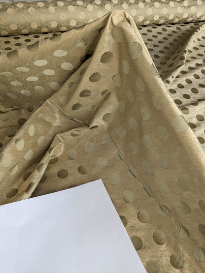 B. Berger Duralee 100% Silk Damask Polka Dot "Aspen" Beige Reversible Strie and Satin Mid-Century MSRP USD 250/Y