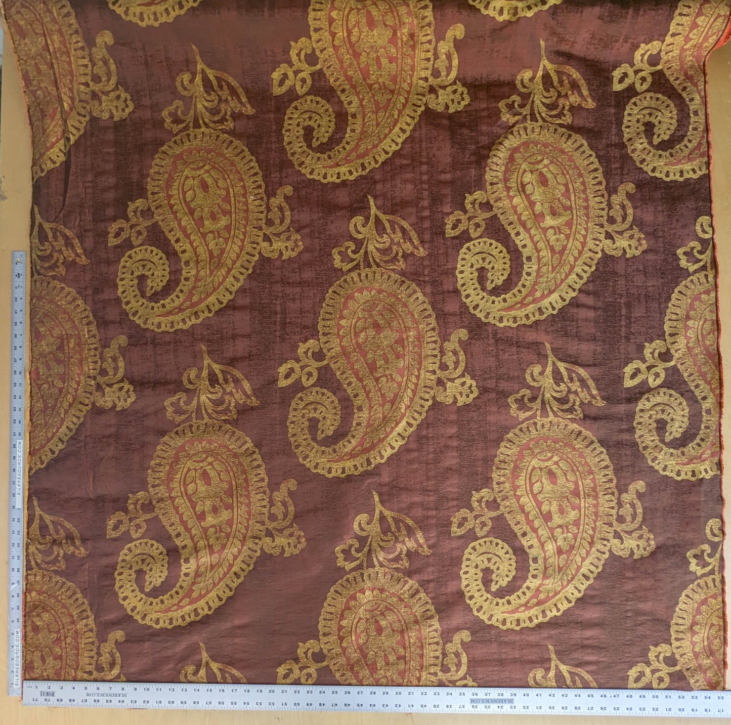 Bty Koplavitch 100% Silk Damask Giant Paisley "Rust" Deep Red Gold MSRP USD 340/y