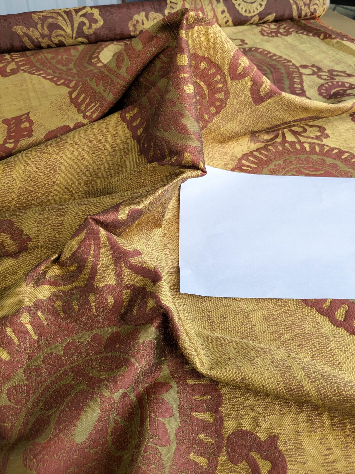 Bty Koplavitch 100% Silk Damask Giant Paisley "Rust" Deep Red Gold MSRP USD 340/y