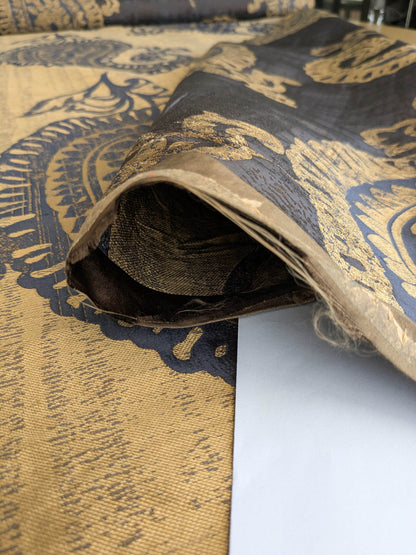 Koplavitch 100% Silk Damask Giant Paisley "nocturne" Indigo Deep Blue Gold Copper MSRP USD 340/y