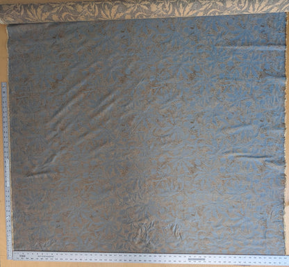 by yard 100% Silk Jacquard Palm Japanese Maple Leaf Foliage Magic "Pool" Blue Brown