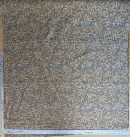 by yard 100% Silk Jacquard Palm Japanese Maple Leaf Foliage Magic "Pool" Blue Brown