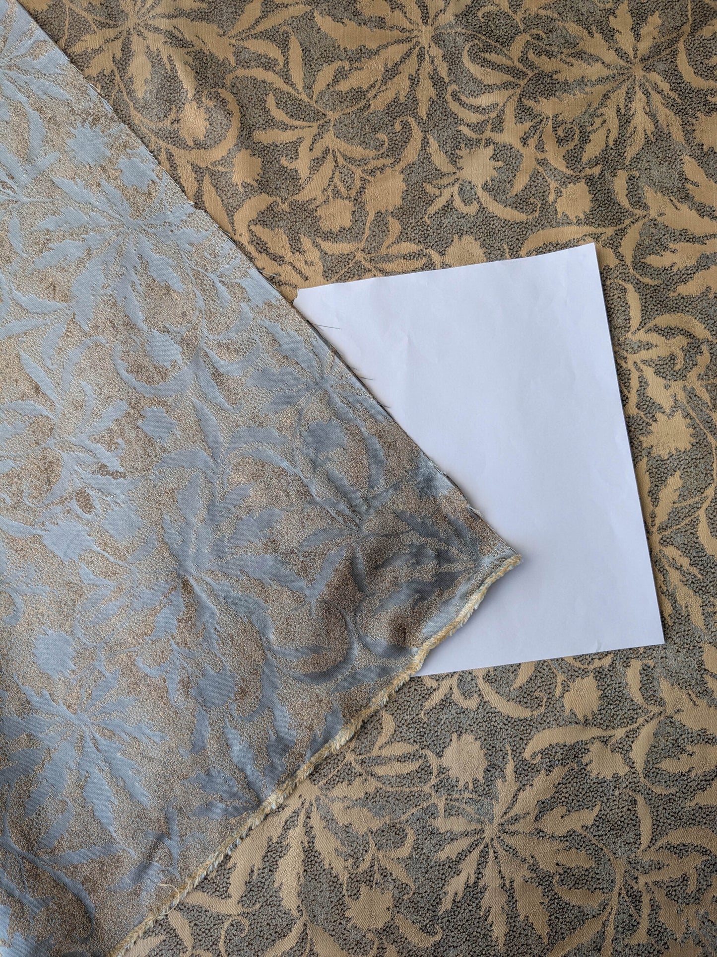 by yard 100% Silk Jacquard Palm Japanese Maple Leaf Foliage Magic "Pool" Blue Brown