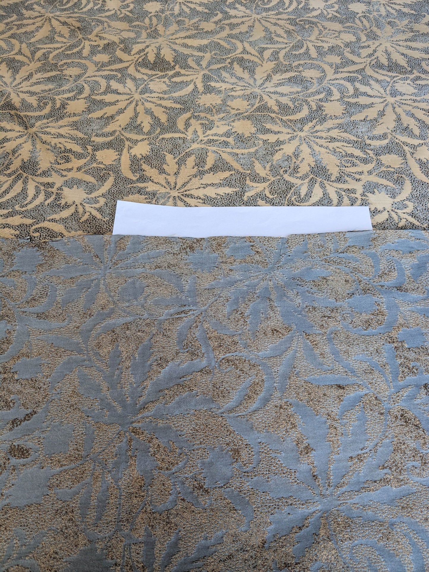 by yard 100% Silk Jacquard Palm Japanese Maple Leaf Foliage Magic "Pool" Blue Brown