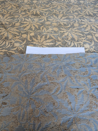 by yard 100% Silk Jacquard Palm Japanese Maple Leaf Foliage Magic "Pool" Blue Brown