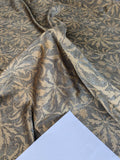 by yard 100% Silk Jacquard Palm Japanese Maple Leaf Foliage Magic "Pool" Blue Brown