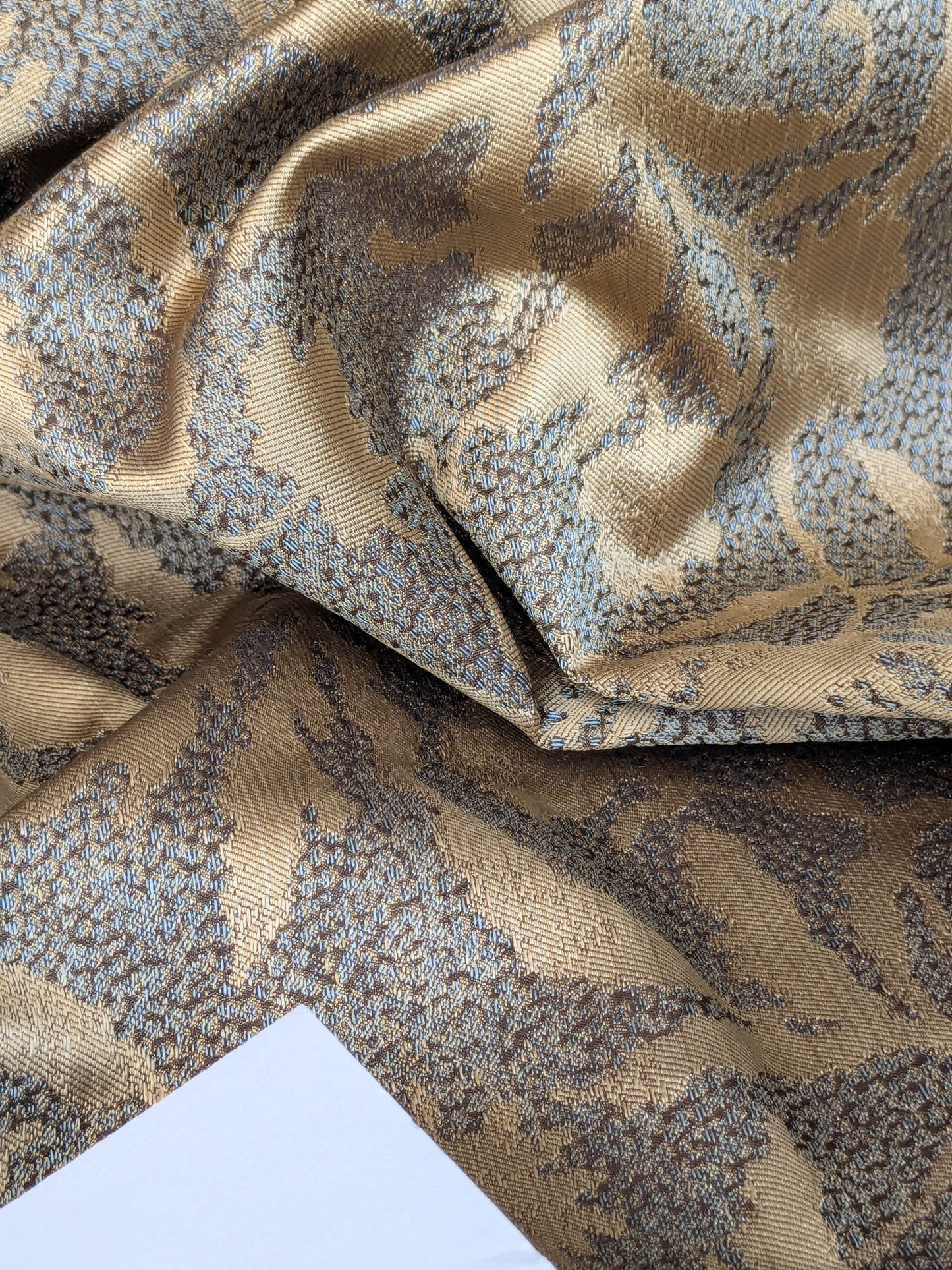 by yard 100% Silk Jacquard Palm Japanese Maple Leaf Foliage Magic "Pool" Blue Brown