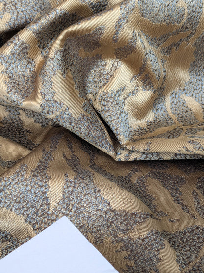 by yard 100% Silk Jacquard Palm Japanese Maple Leaf Foliage Magic "Pool" Blue Brown