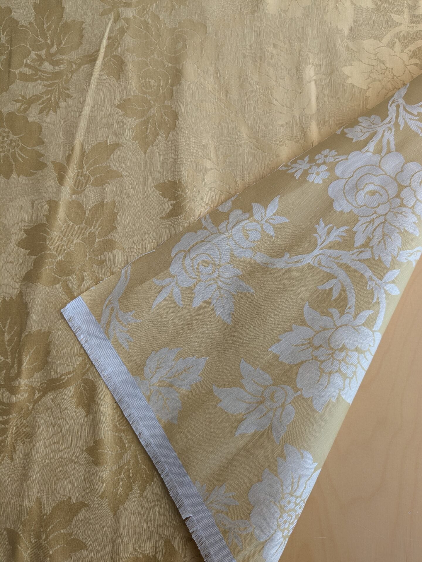 By yard Monceau Moire Linen Cotton Damask Historical Gold Yellow MSRP USD 458/y