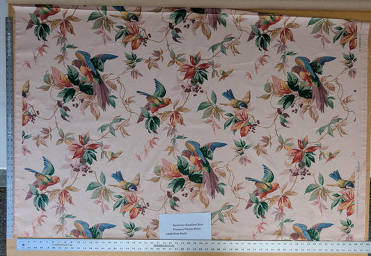 Summer Swallow Bird Flowers Chintz Print -  Pink Multi - By The Yard