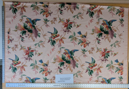Summer Swallow Bird Flowers Chintz Cotton Print Fabric -  Pink Multi - By The Yard