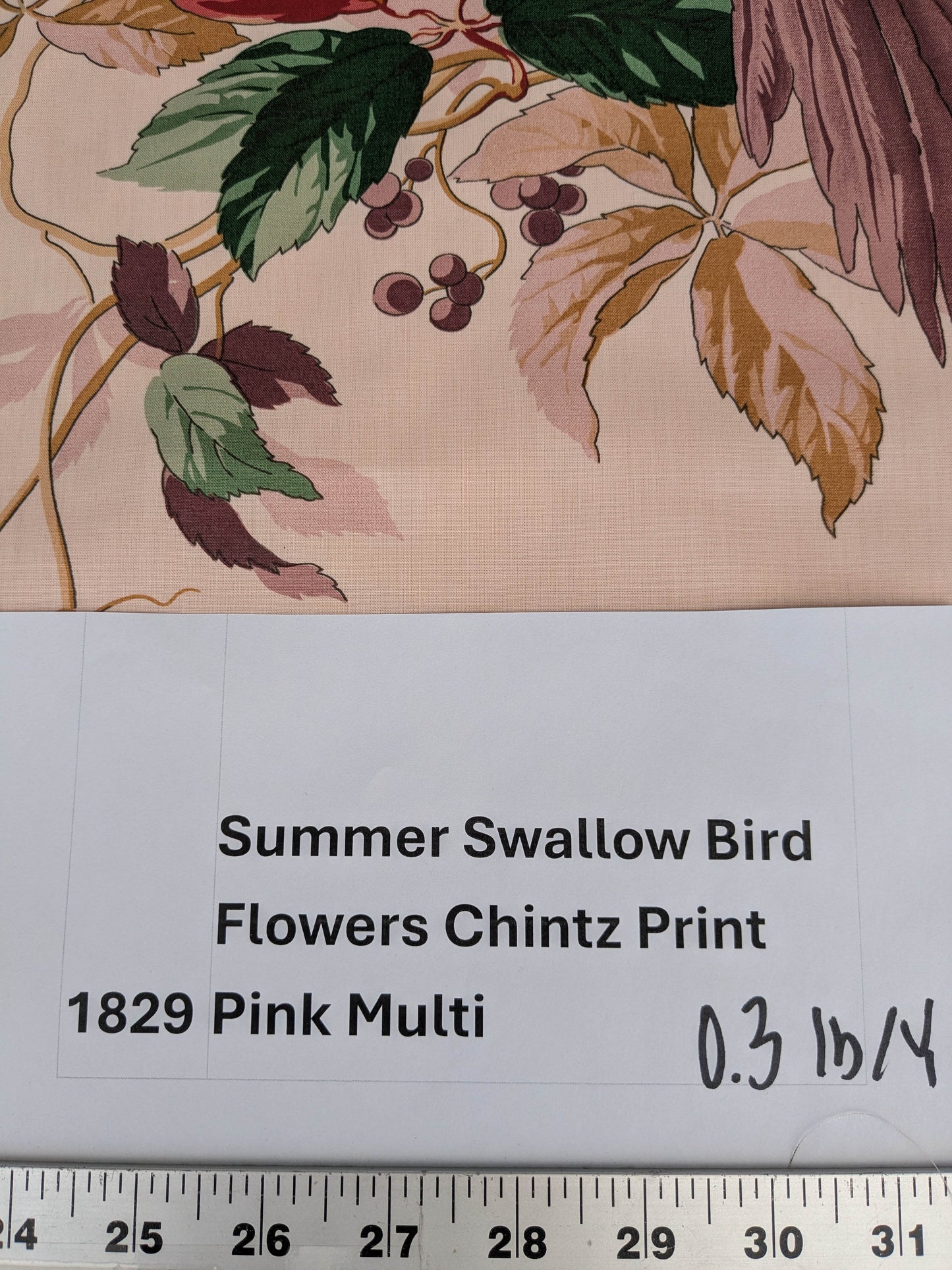 Summer Swallow Bird Flowers Chintz Print -  Pink Multi - By The Yard