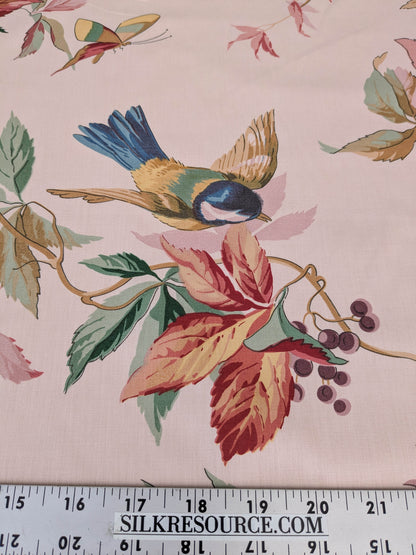 Summer Swallow Bird Flowers Chintz Print -  Pink Multi - By The Yard