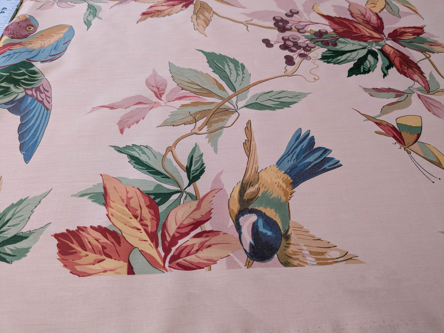 Summer Swallow Bird Flowers Chintz Cotton Print Fabric -  Pink Multi - By The Yard