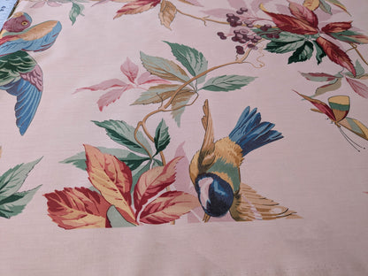 Summer Swallow Bird Flowers Chintz Cotton Print Fabric -  Pink Multi - By The Yard