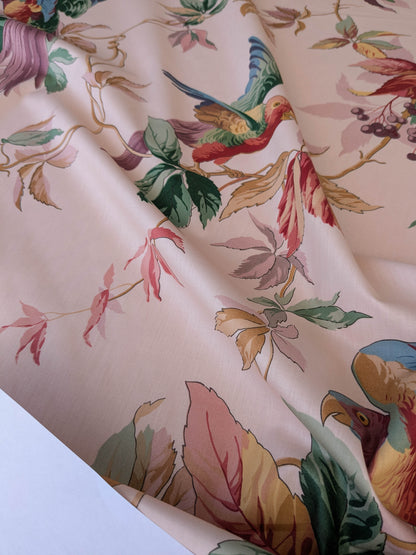 Summer Swallow Bird Flowers Chintz Print -  Pink Multi - By The Yard