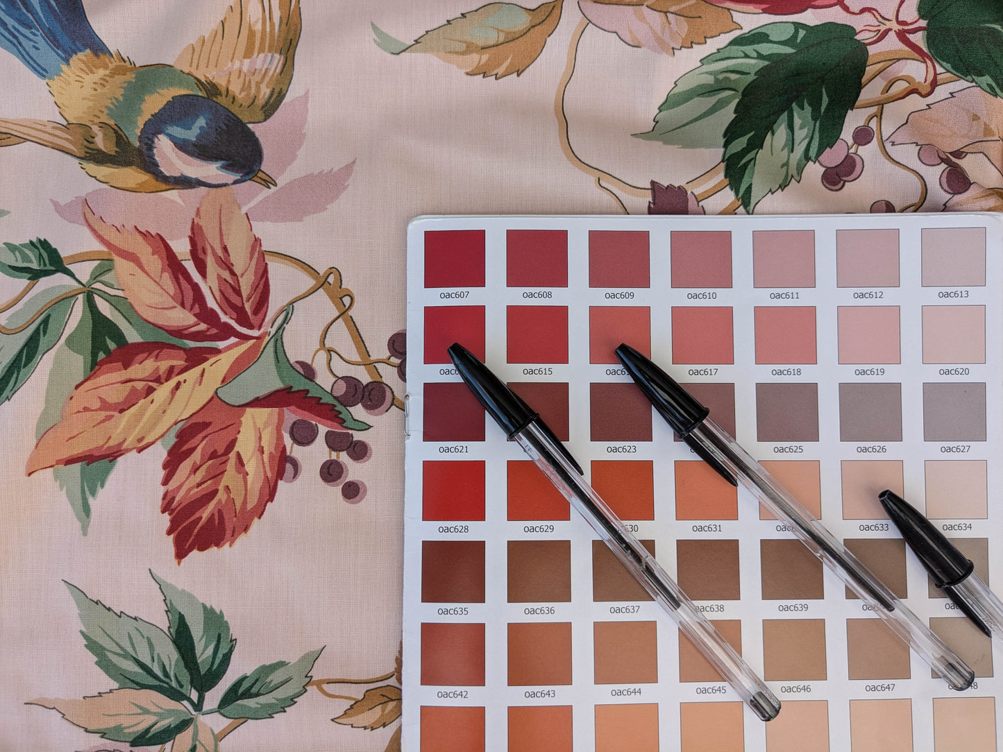 Summer Swallow Bird Flowers Chintz Print -  Pink Multi - By The Yard